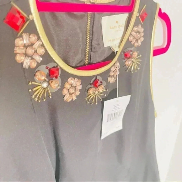 NWT Kate Spade Rumer Silk Blend Mini Dress Jewel Bedazzled Black & Gold - Picture 6 of 8